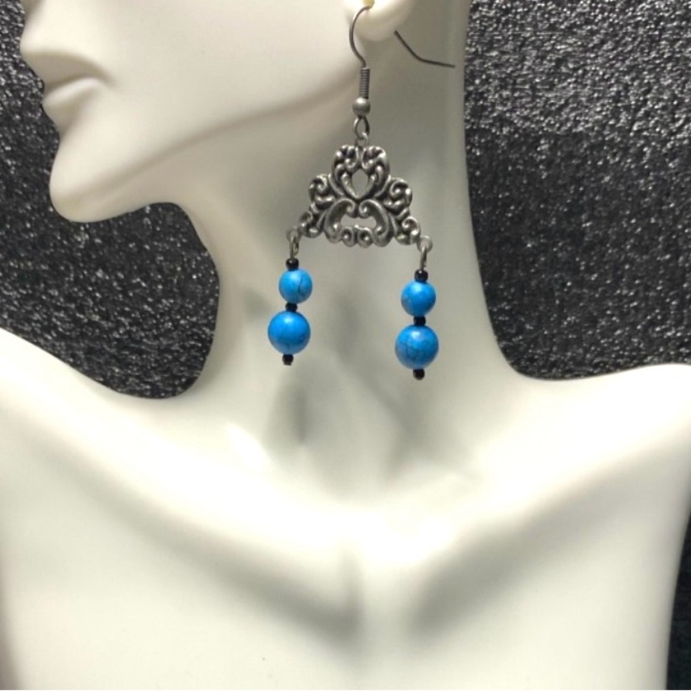 silver and Blue Beaded Earrings